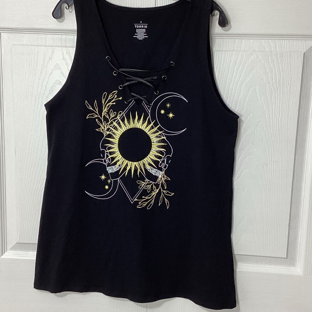 Torrid Black Wicked Skulls Sun Tank Top Laced Neckline Torrid Sizing 3